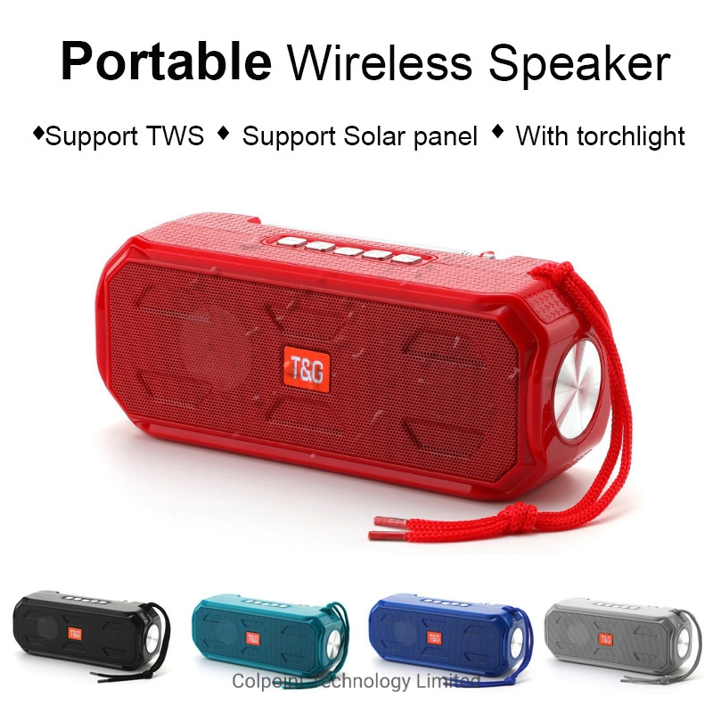 T&G Tg280 Tws Solar Bluetooth Wireless Loudspeaker with Flashlight Support TF / FM / 3.5mm Aux / U Disk - Dark Blue