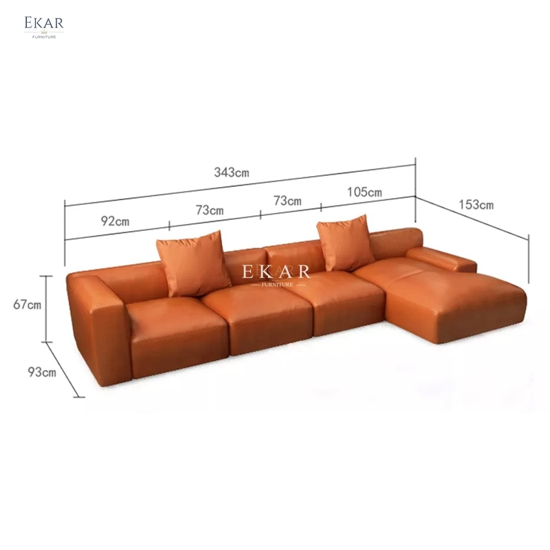 Tapicería en forma de L modernos Muebles de Salón Sofá Sofá de cuero y espuma de alta densidad de tejido y hacia abajo y Base de metal