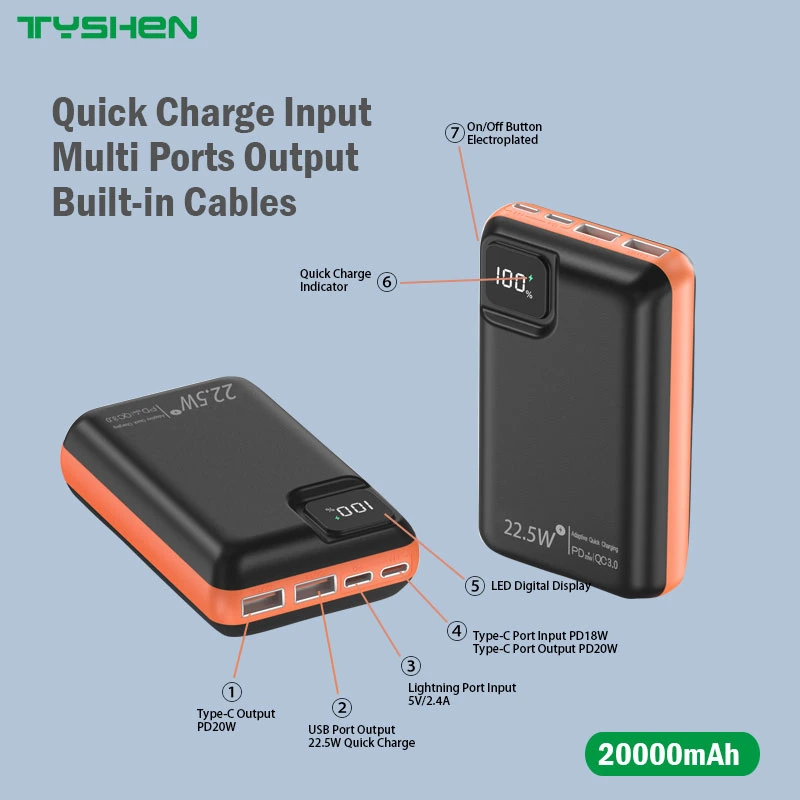 Power Bank 2 ports USB 2 200 mAh sortie 22.5W Super rapide Charge