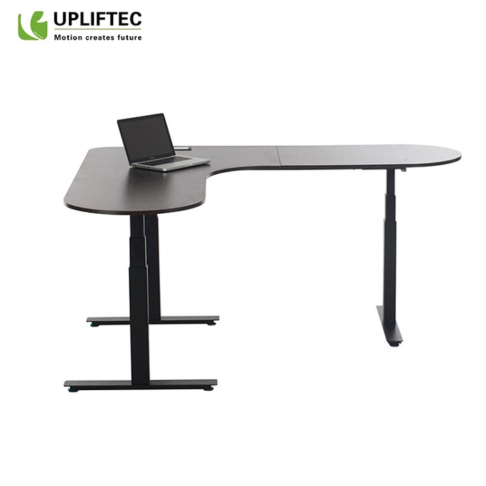 Ergonomic L Shape Table Office Wooden 3 Leg Electric Sit Stand Desk