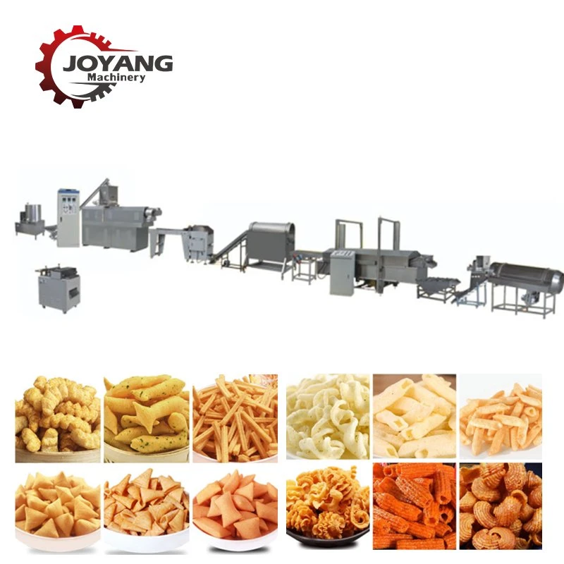 Équipement de transformation pour la fabrication de collations Bugles à base de chips de blé frites.
