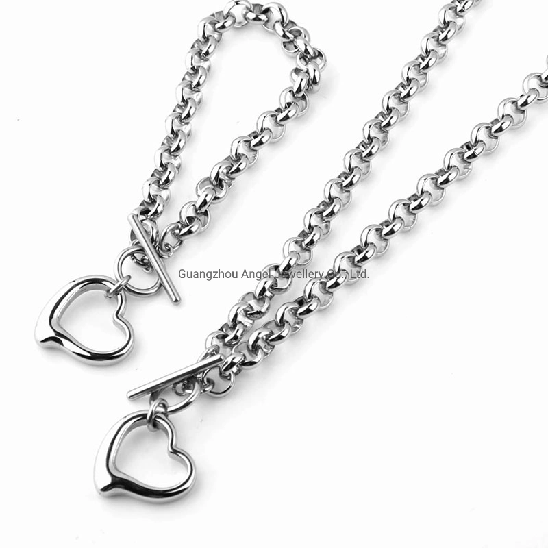 Usine de bijoux de mode de gros 925 Sterling Silver Bracelet Hip Hop lien cubain de la chaîne Collier Pendentif coeur bijoux Set pour cadeau