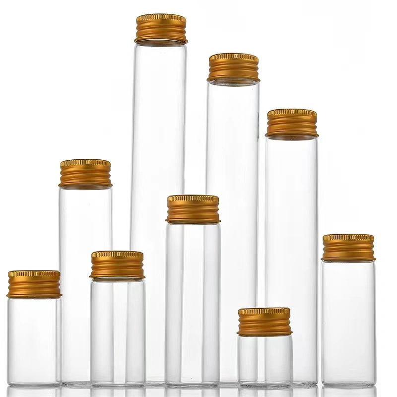 Glass Test Tube with Screw Aluminum Gold Cap