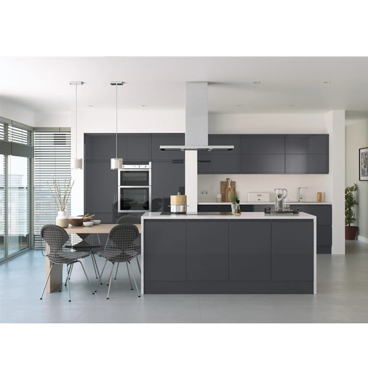 Gray Glossy Ready Made Modern Custom Modular Kitchen Cabinet Design