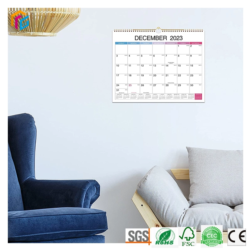 precio de fábrica Diseño personalizado Planificador de 365 días papel de descarga lleno Color espiral Oficina mensual de pared de la impresión de calendario