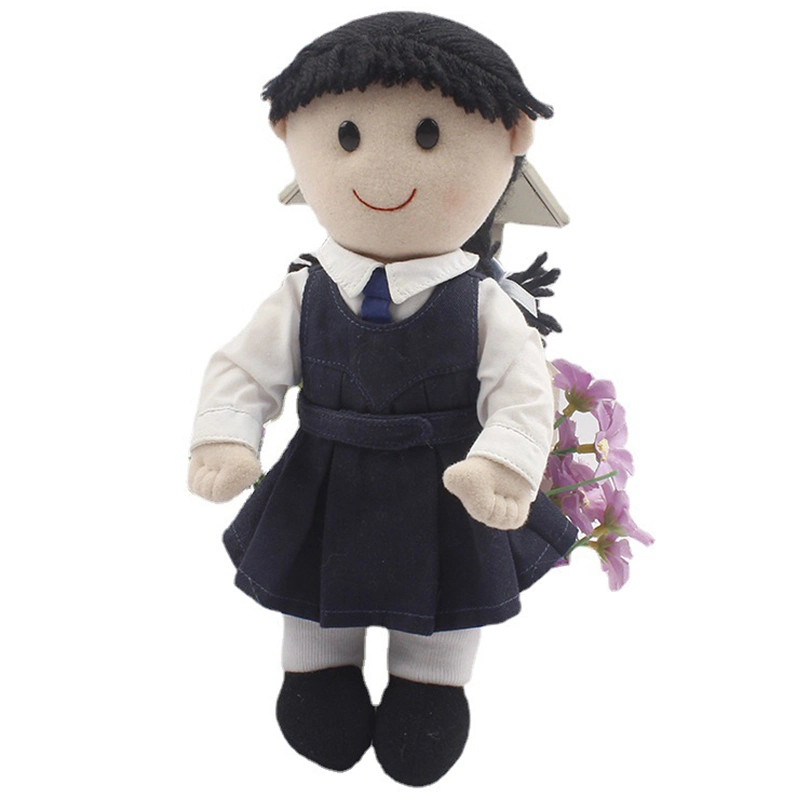 Customized 15cm Lovely Soft Plush Toy School Uniform Dressed Stuffed Fabric Dolls