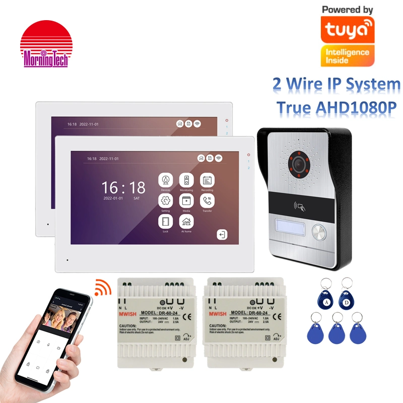 2-Wire 7" inteligente Seguridad en el hogar Video portero Kit de intercomunicación apoyo 2 familias