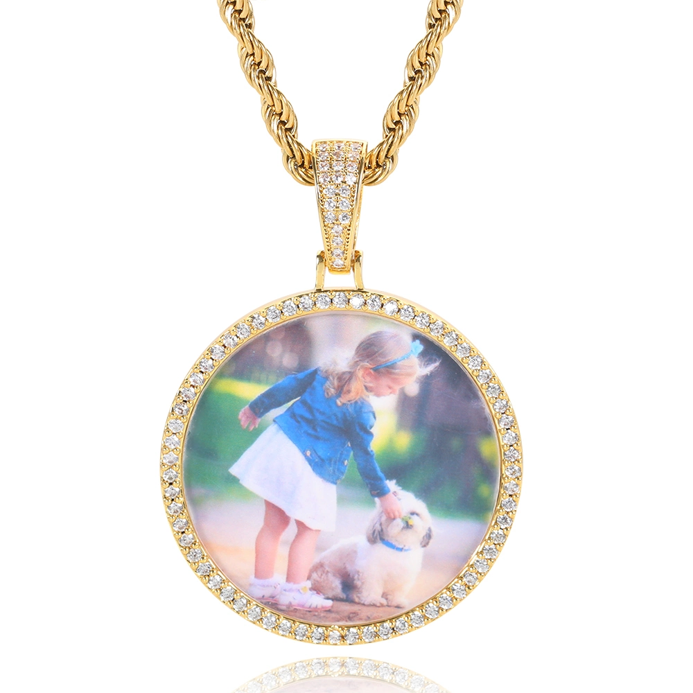 Custom Made Cubic Zirconia Necklace Gold Plated Photo Charm Necklace for Family