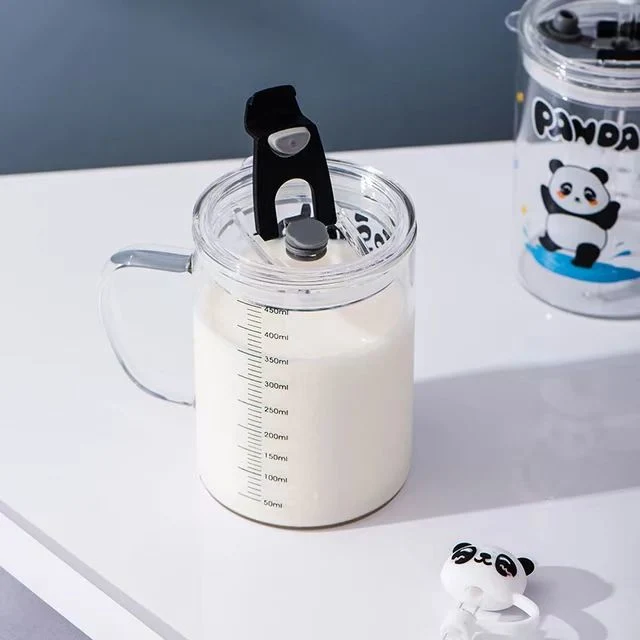 Custom Logo 450ml Creative Single Wall Insulated Coffee Tea Milk Glass Cup Set with Handle Lid Straw