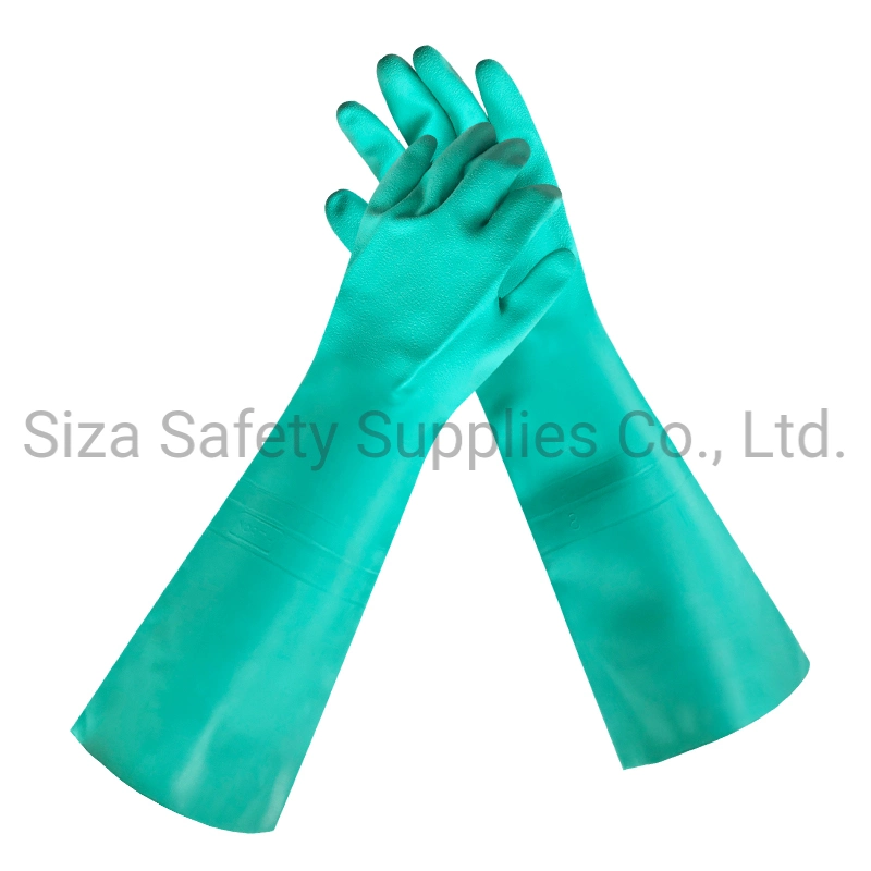 46cm 18inch Heavy Duty Long Chemical Resistant Unlined Green Nitrile Work Gloves