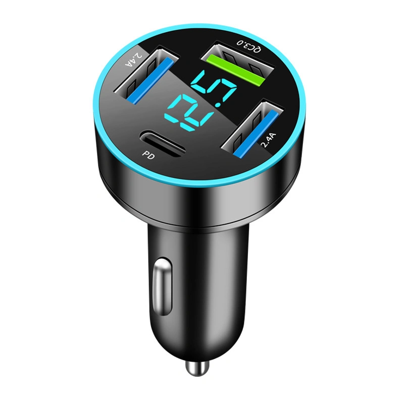 Logo Customized Digital Display Car Charger 4USB 66W Fast Charging for Mobile Phone