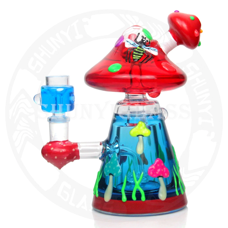 Mushroom Glass Water Pipe Freezable Glycerin Coils Smoking Pipes Glow in The Dark DAB Rig Recycler 14 mm Joint Size