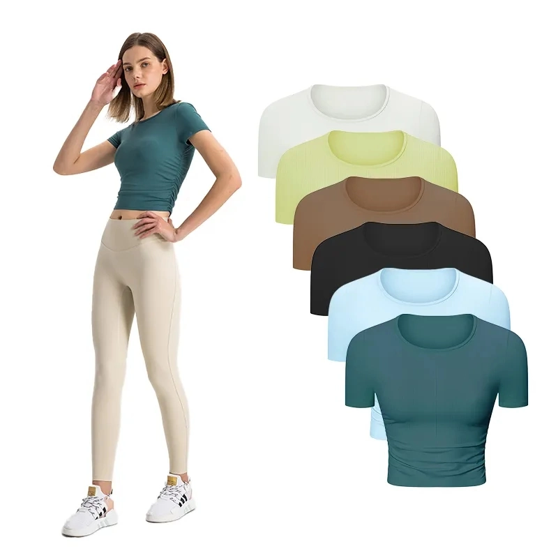 Wholesale/Supplier OEM/ODM Clothing Women's Workout Short Sleeves T-Shirts Breathable Yoga Wear Running Sports Wear Shirt