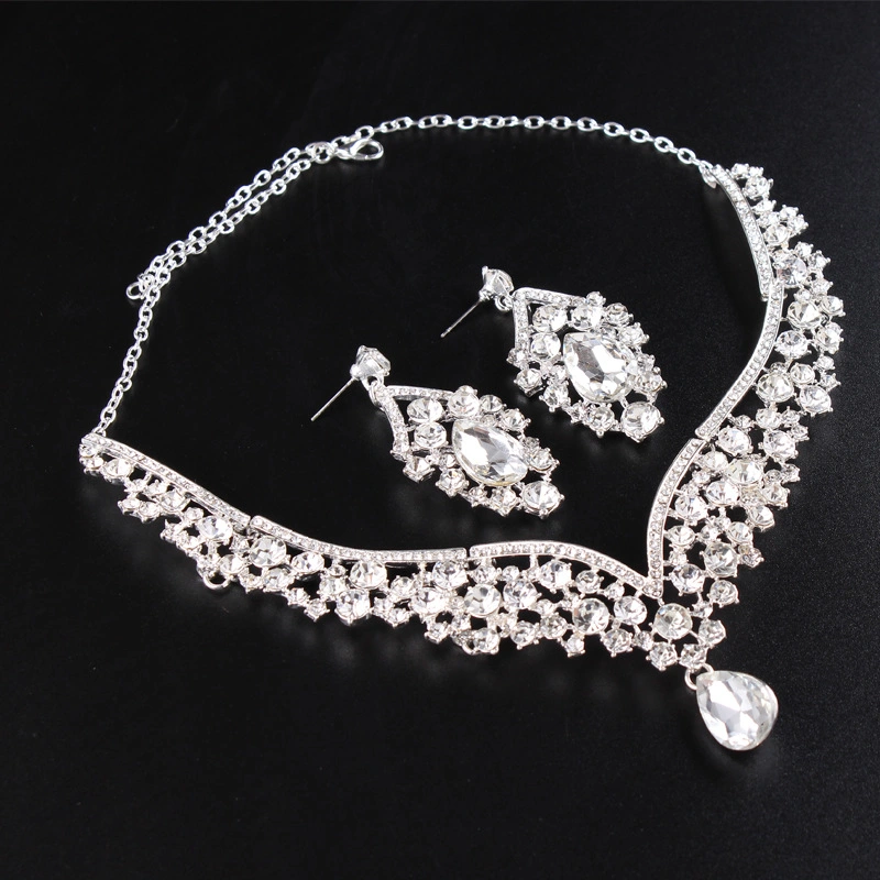 Fashion Jewelry Bridal Necklace Earrings Jewelry Set Alloy Diamond Jewelry Wedding Dress Accessories