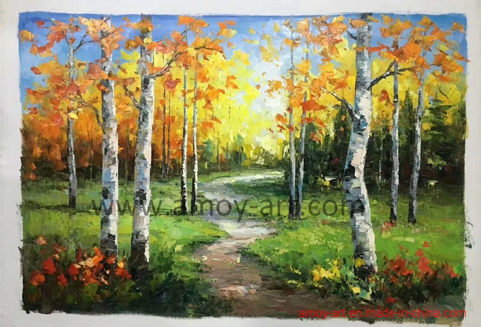 Handmade Autumn Birch Knife Oil Paintings for Wall Decor