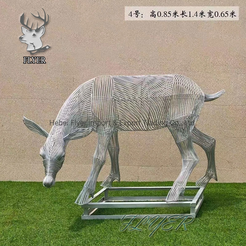 Custom Popular Abstract Stainless Steel Wire Deer Ornament Statue Metal Art Craft Animal Sculpture