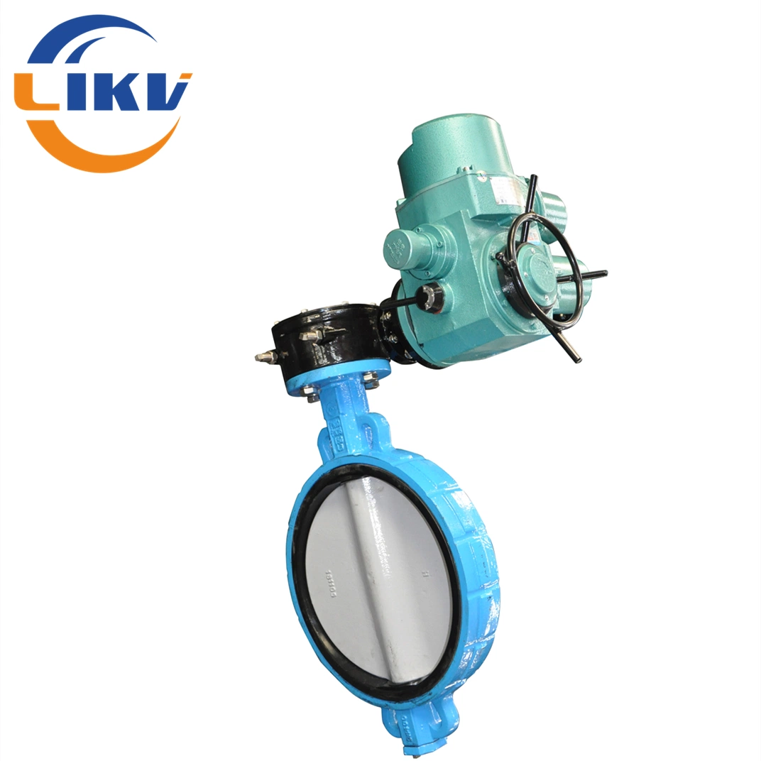 Tianjin Factory DN150 Ductile Iron Electric Motorized Wafer Type Industrial Butterfly Valve