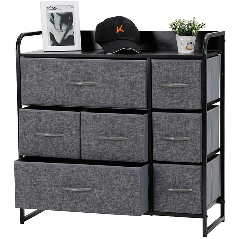 Chest of Drawers Fabric Storage Drawers Dresser with Wood Top Dark Grey Cabinet Living Room Furniture Cloth Organizer