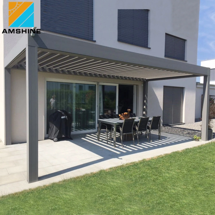 Controle remoto estufa exterior Jardim Gazebo Canopy tejadilho em alumínio com veneziana Sombra Pergola com cortina