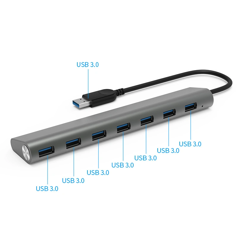 Hub de alumínio USB 3.0 de 7 portas de alta qualidade reversível com alimentação Adaptador