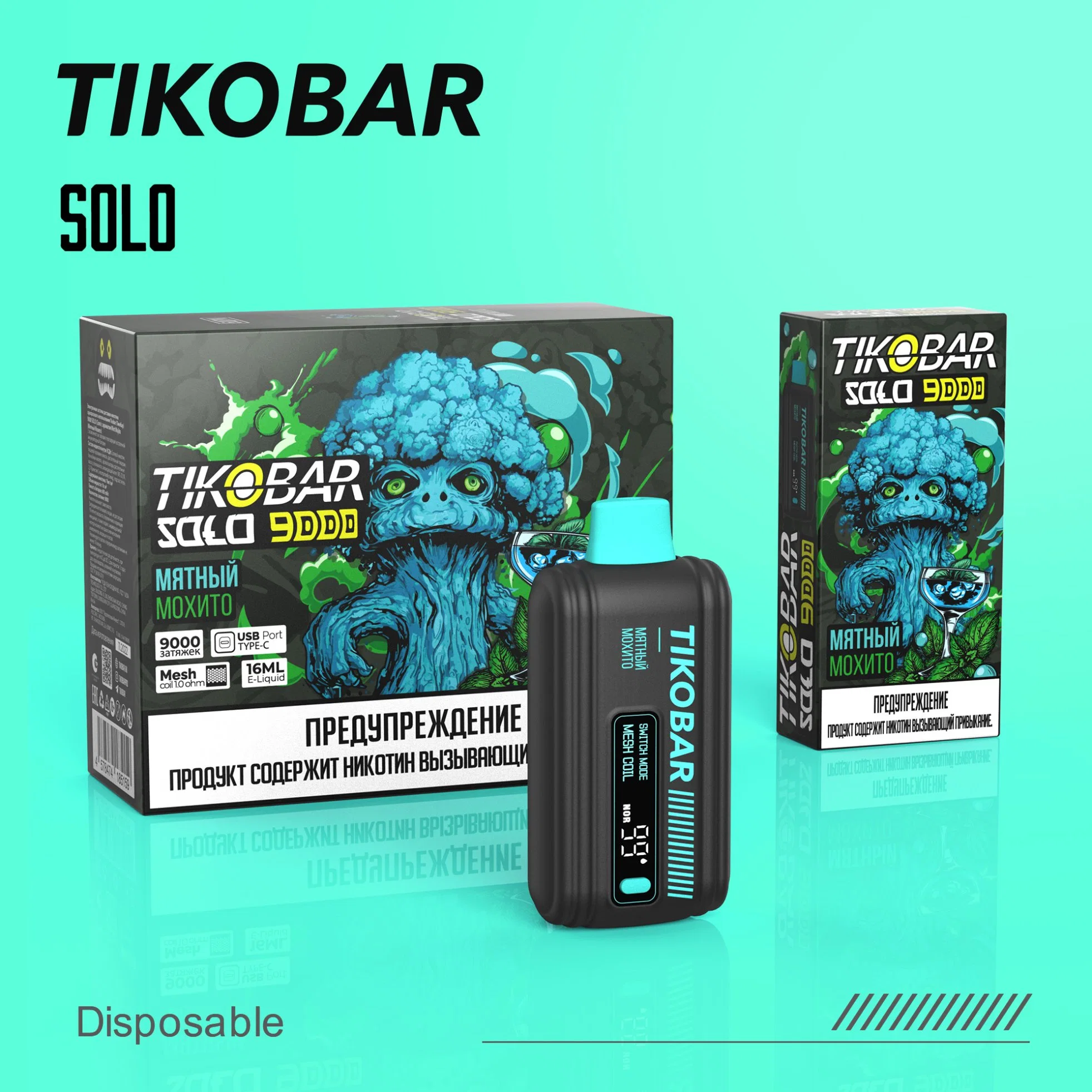 Vente en gros cigarette électronique Tikobar Solo 9000 Puff ELiquid Atomizer Bar. Appareil fume jetable vide Vape Waka Wholesale I Vape Pen E chargeur de batterie