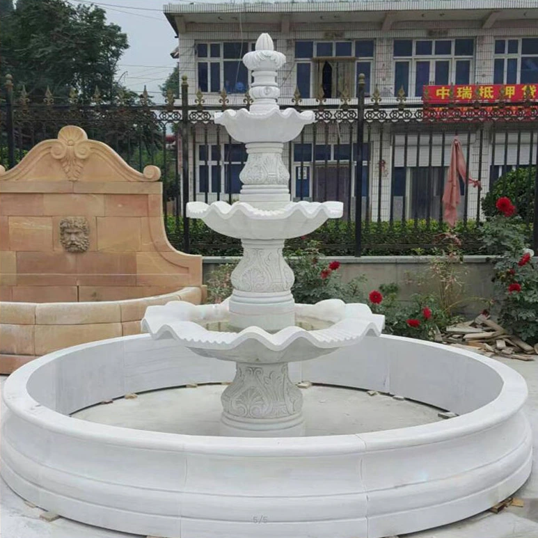 Custom Garden Decoration White Natural Stone Fountain Marble Water Fountain