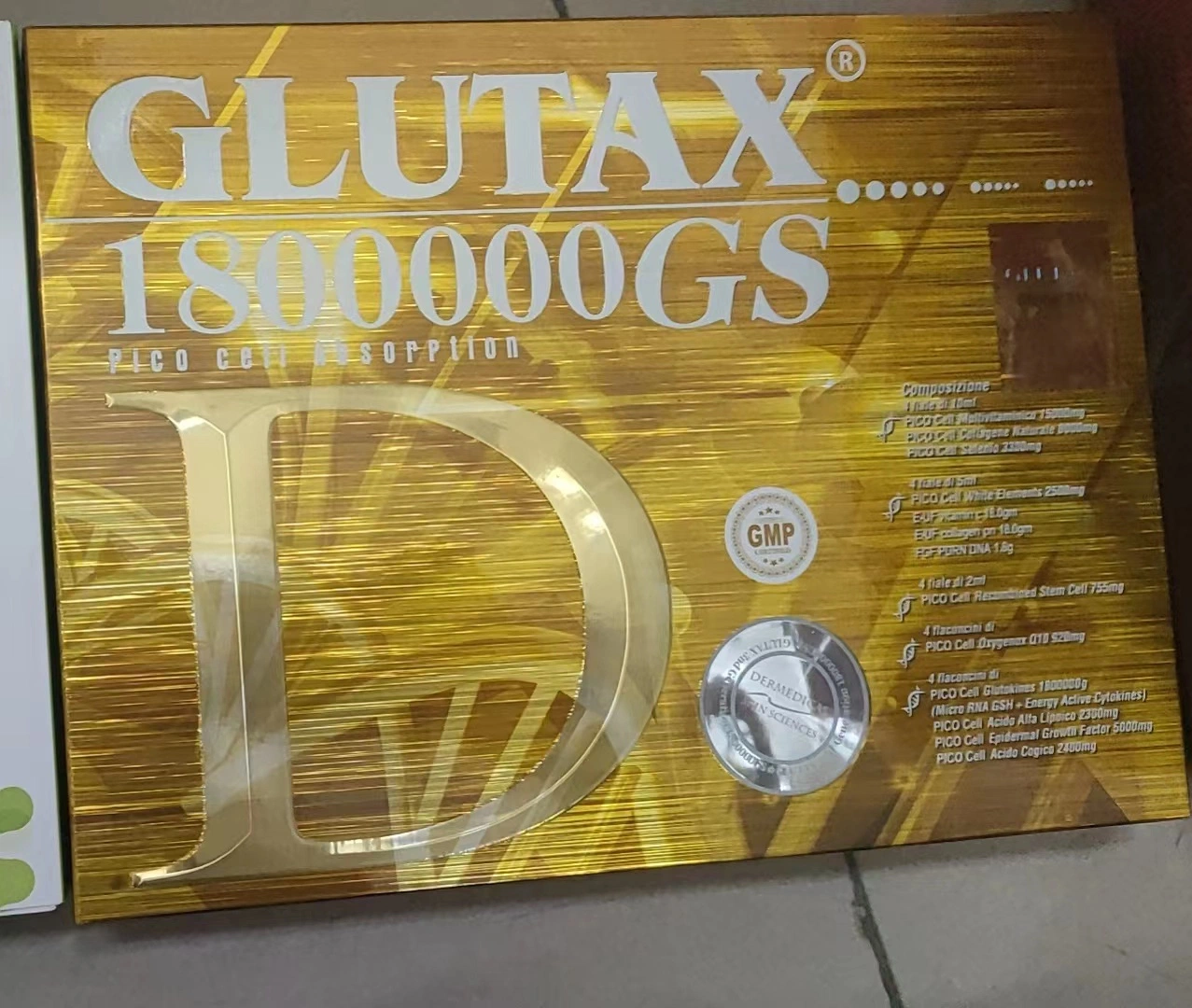 Italia Glutax 1800000suministro Original GS 750000gx 2000GS Blanco marino de la piel óptimo Glutatión Whitening inyección 4 período de sesiones de inyección de glutatión Mayorista/Proveedor