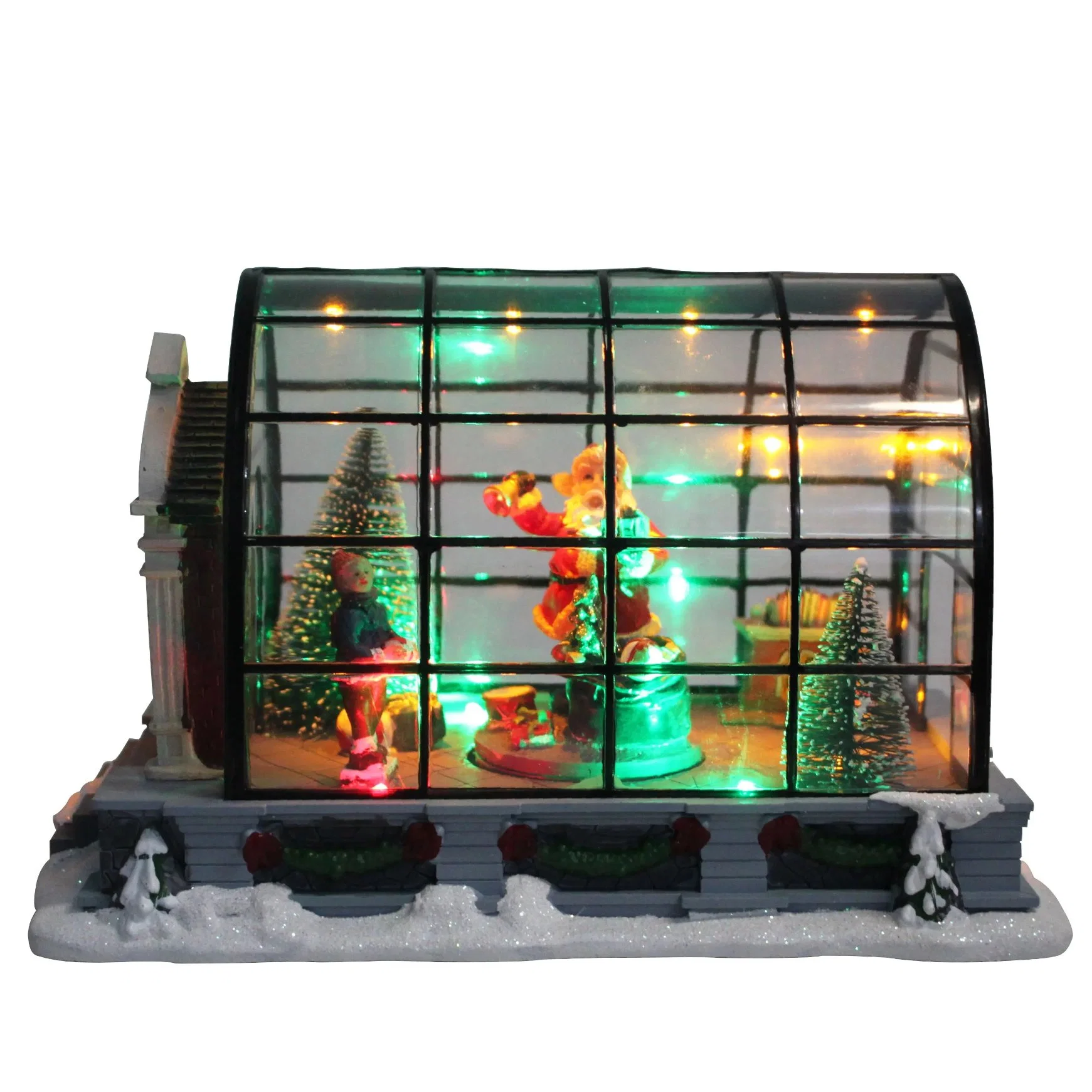 Mult-LED Lights up Animated Santa Acrylic Christmas House Box Ornament