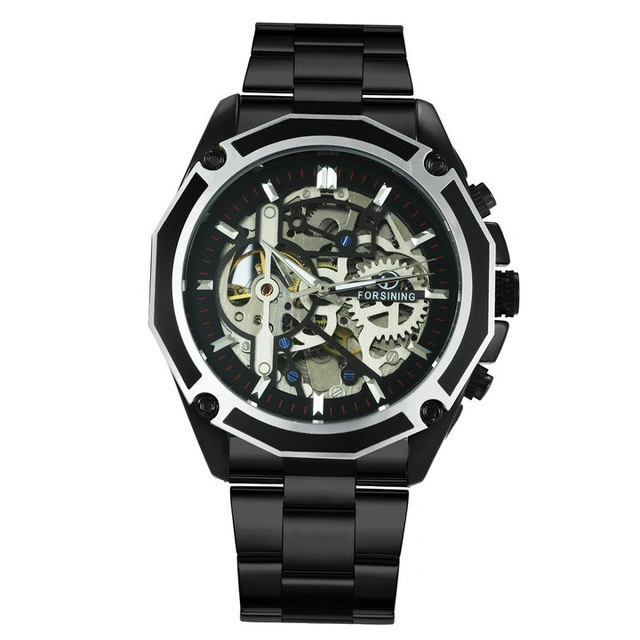 Marque de luxe classique en acier inoxydable de l'horloge montre-bracelet Montres horloge mécanique Skeleton Hommes montre automatique