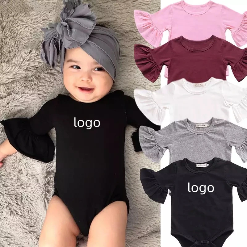 Solid Color Onesie Short Sleeve Ruffle Sleeve Triangle Crawling Clothes Organic New Born Baby Clothes