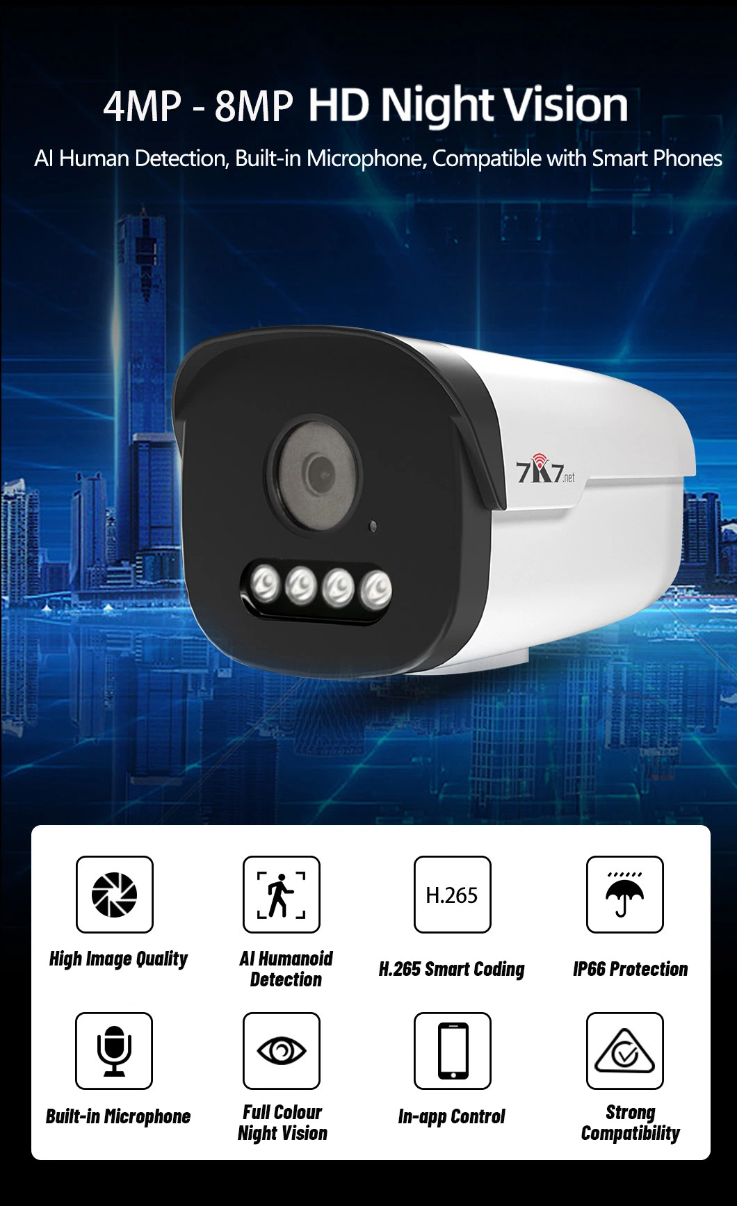 7K7 5MP Black Light Warm Lignt Full Color Night Vision IP Camera