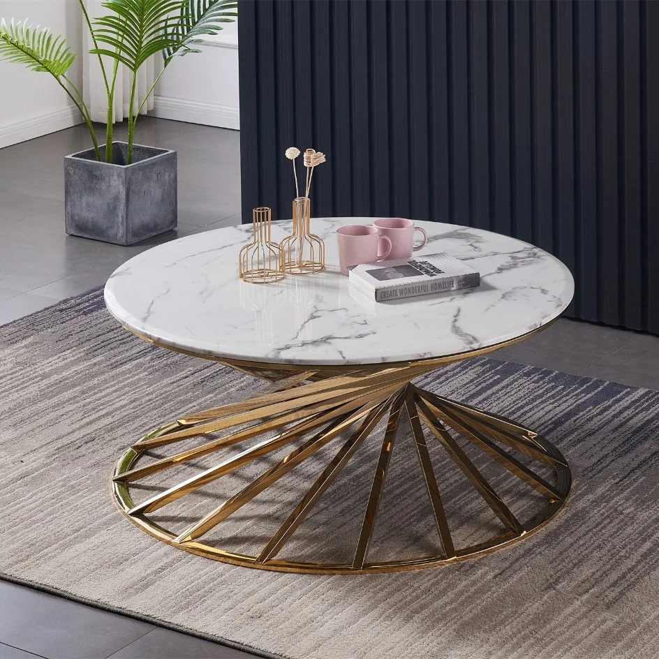 Wholesale Luxury Modern Stainless Steel Round White Marble Living Room Furniture Center Tea Coffee Tables Basic Customization