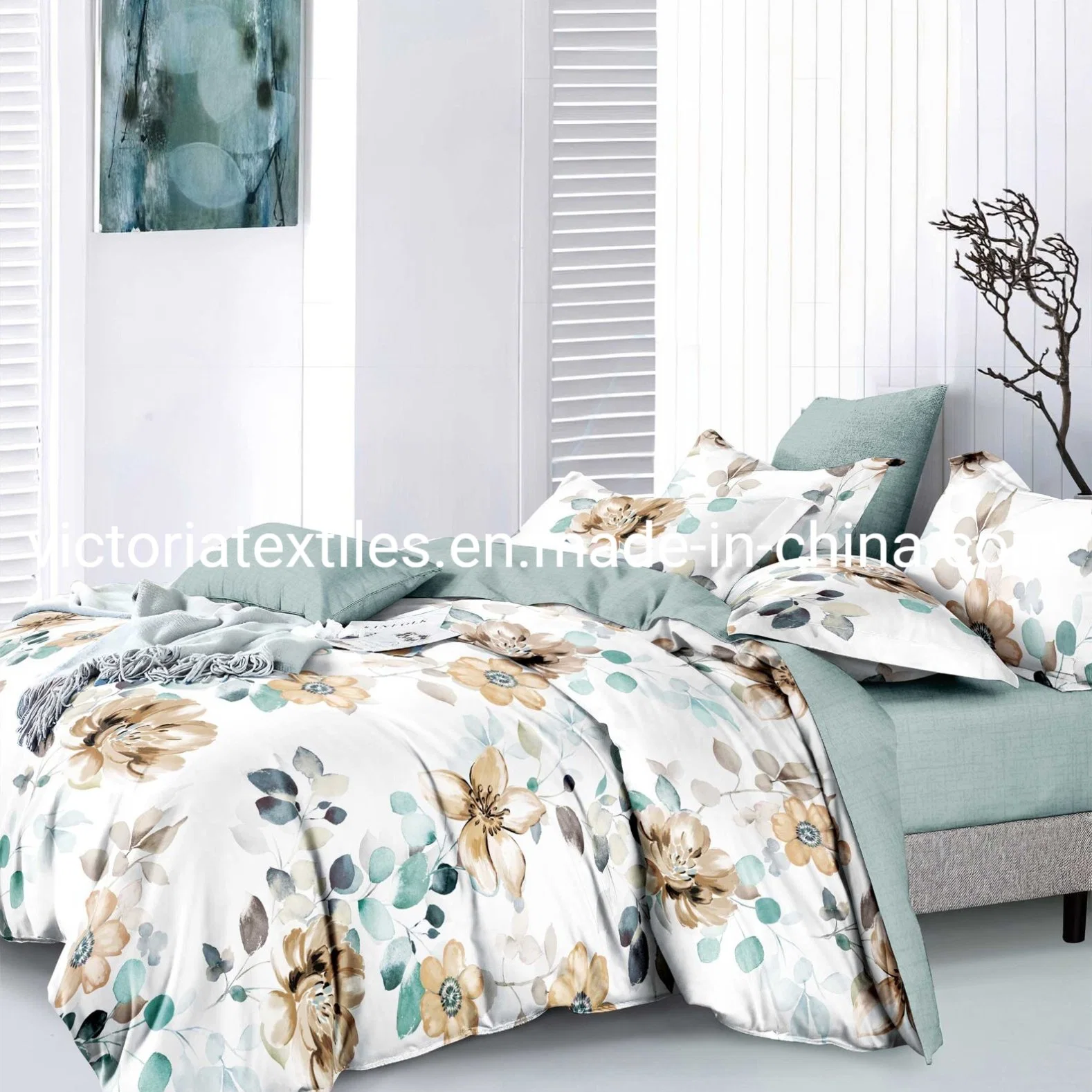 غطاء Quilt تمت طباعة 90 GSM 100% من الألياف الدقيقة مع 2 حقائب النهب