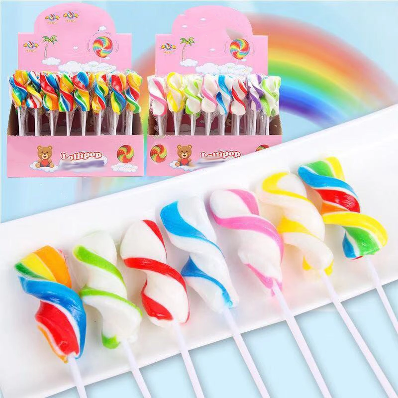 Hecha a mano Colorful Hard Twist Stick Fruity Lollipop Rainbow Lollipop