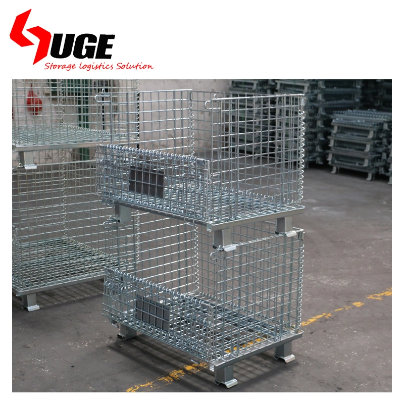 Foldable Metal Turnover Box and Stackable Stillages Cage Wire Mesh Containers for Warehouse