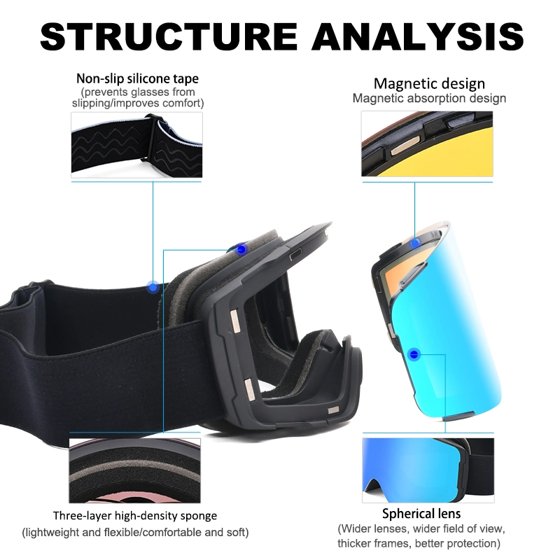 Proteção UV cilíndrico proteção magnética para Esqui proteção antiembaciada proteção contra a luz de nevoeiro Óculos para adultos