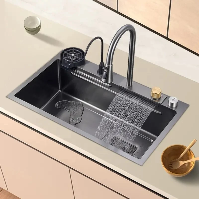 304 Cozinha de aço inoxidável tendência de lava-loiça Flying Waterfall Cozinha multifunções Pia Nano SUS countertop Undermount Waterfall 201 SUS Kitchen faucet Lava-loiça