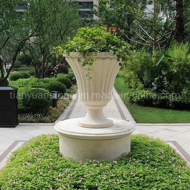 Carved Stone Planter Natural Granite Marble Carving Flower Pot for Outdoor Garden Decoration