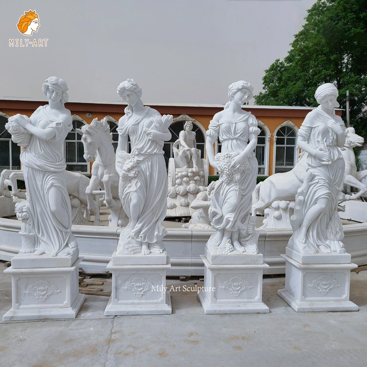 Garden Decor Greek Classic White Marble Sculpture Four Season Woman Goddess Statue