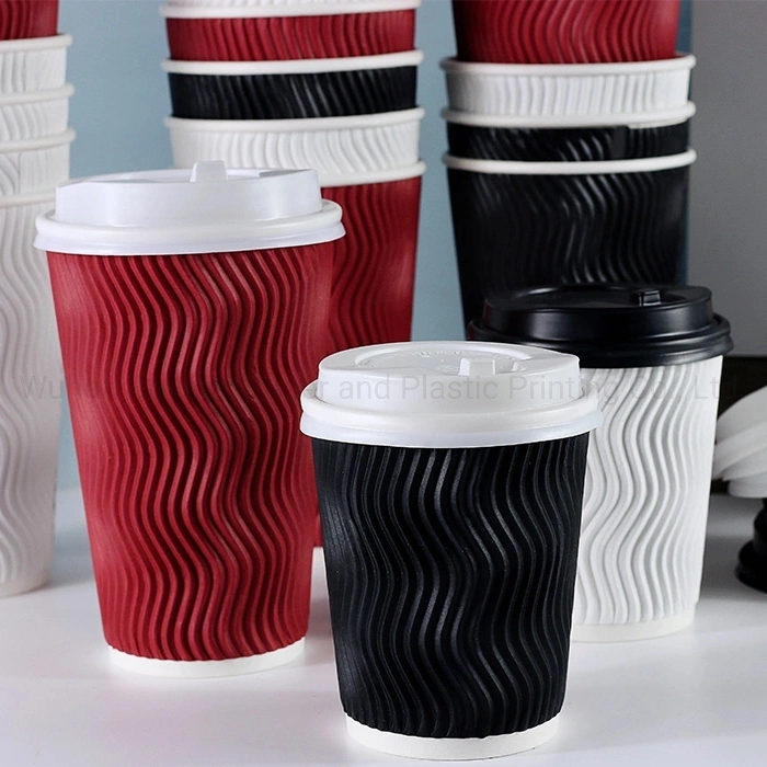 8oz 12oz 16oz Tasse à café en papier jetable à paroi ondulée personnalisée Gobelet à boire Boisson chaude pour café / espresso / americano / macchiato / cappuccino