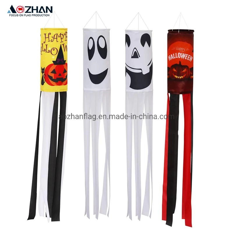 Custom New Arrival Ghost Halloween Flag Pumpkin Halloween RAM Windsocks Flags for Indoor Outdoor Party Bar Decoration