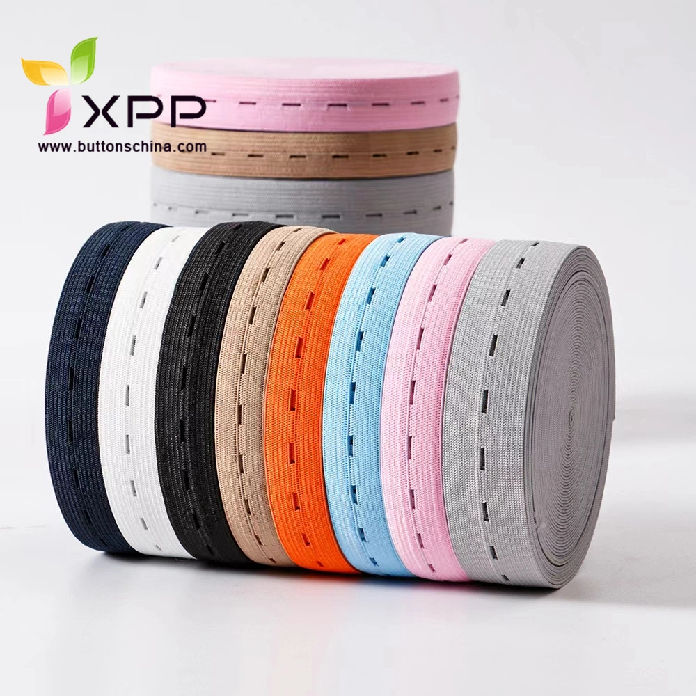 White Color Elastic Button Tape with Hole for Adjust Size