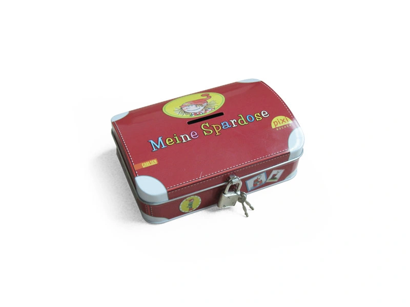 Rectangular Hinged Lid Gift Money Saving Tin Can Coins Bank Metal Box with Lock and Key for Kids Saft Tin Box