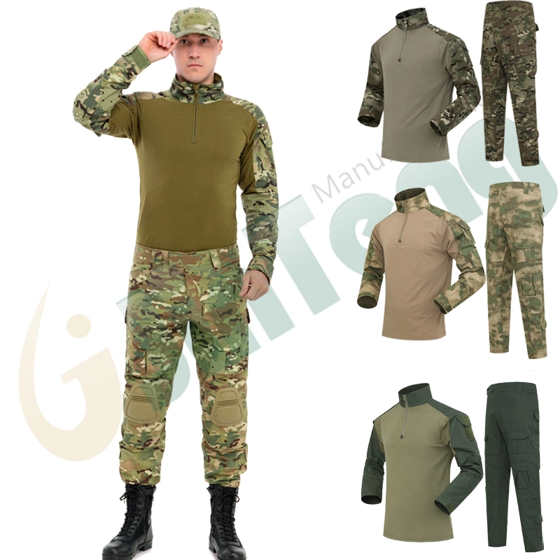 Military Camouflage Combat Shirts and Pants Twill Tactical Uniform Solid Color Frog Suit Xxxl Man Police Uniforms