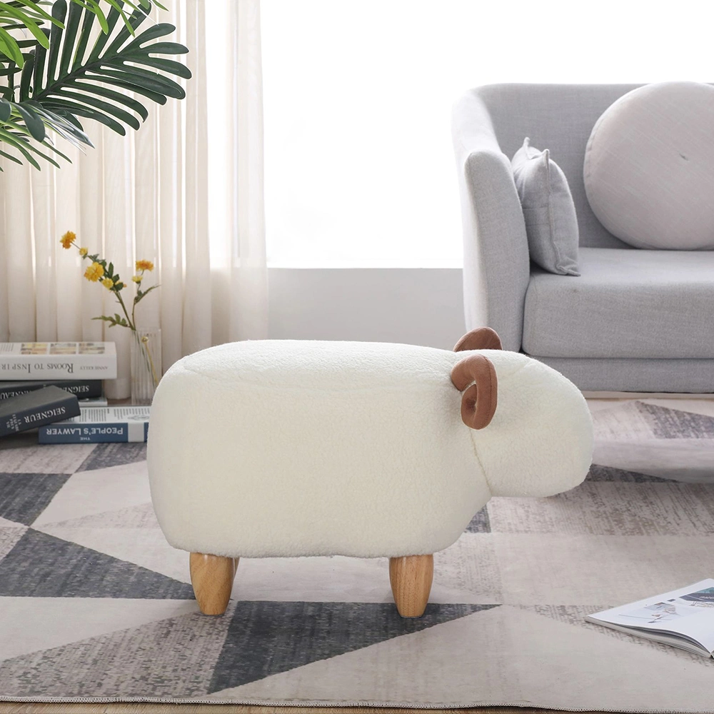 Home Cartoon Chair with Solid Wood Legs, Decorative Footstool for Living Room