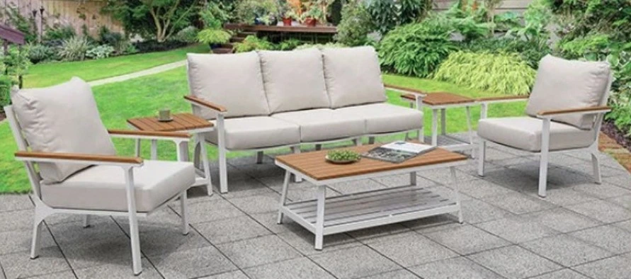 Hot-Selling Garden Furniture Poly Wood Arm Rest and Table Top Aluminium Sofa Set