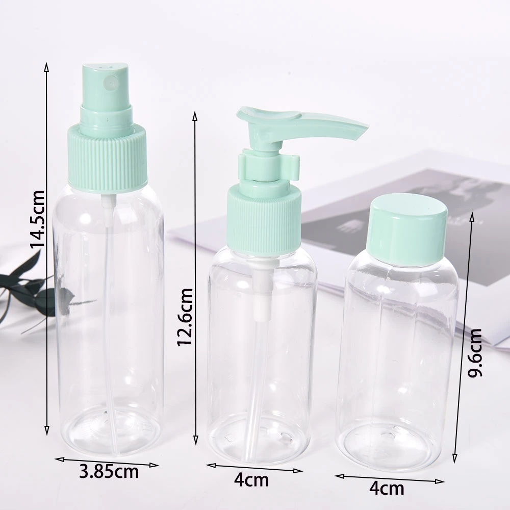 6 PCS PVC Bag Packing Green Toiletries Container Travelling Bottle Set for Lotion Shampoo Cream Soap