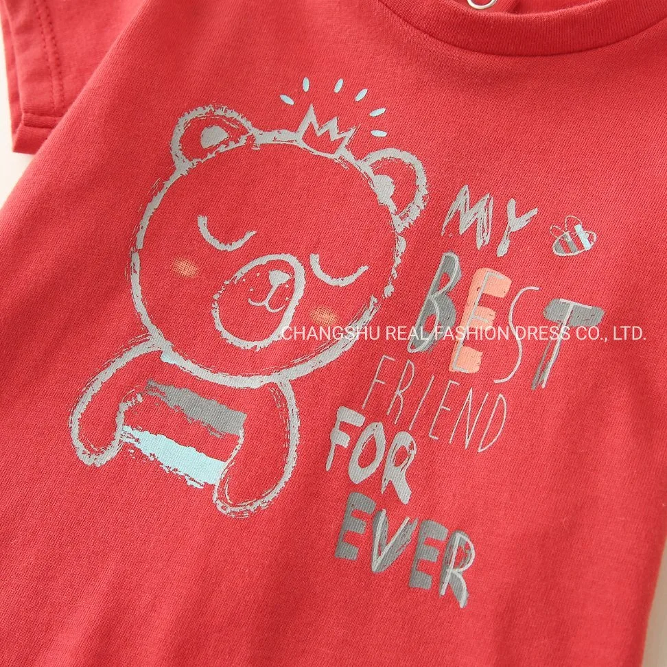 Children Clothes Clothes Boy Girl Baby T-Shirt Wear with Bear Printing and Back Placket