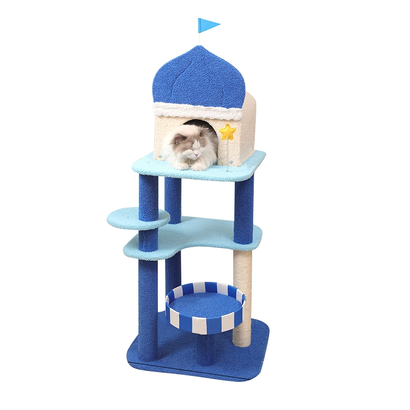 Aegean Park Series Blue Large Cat Trees Scratching Tower Board Toys Jumping Platform Pet Play House