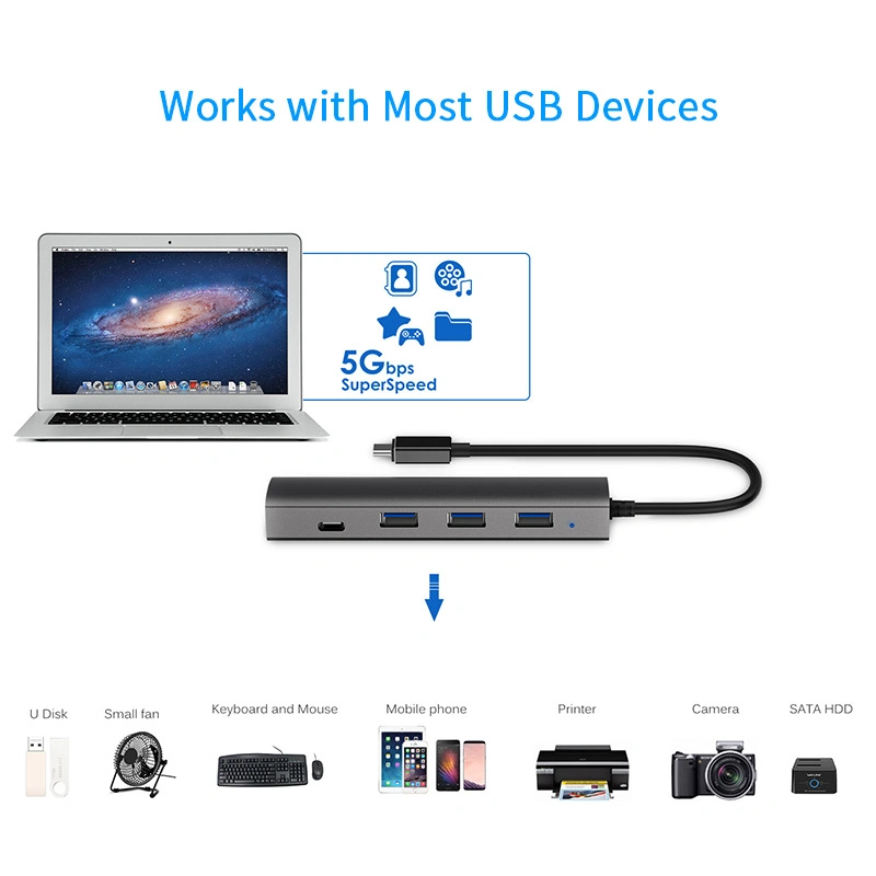 Uh3047c1 USB 3.1 Aluminum Superspeed 4-Port Hub